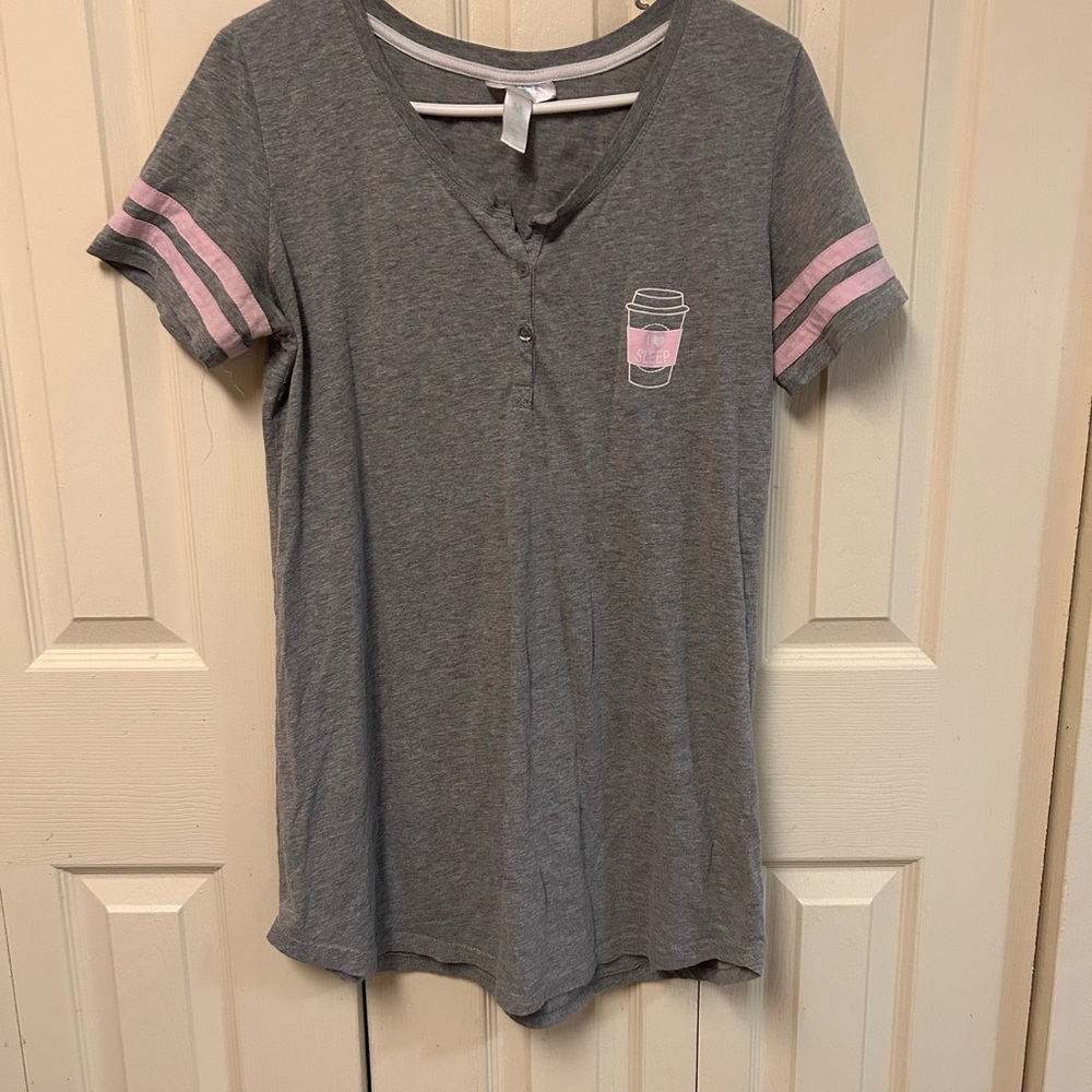 Just Be Gray Pajama Top with Pink Accents